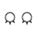 Detail view of black stainless steel circular rings with three spikes for septum or ear - Black