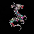 Exquisite dragon brooch featuring vibrant multi-color crystals on a dark sleek finish - Colorful Dragon