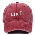 Close-up of uncle embroidery on washed burgundy cotton vintage baseball cap texture - Adjustable / Uncle / Burgundy