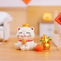 White lucky cat miniature with gold ingot and small persimmon resin decoration - -263 Persimmon Good Luck