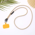Beige PU leather crossbody phone lanyard with dark grey metal hardware and yellow patch - Crossbody / Gold