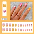 Unghie finte French quadrate con fiori gialli e rosa, set da 24 pezzi, modello W1058 - Stile Floreale (W1058)