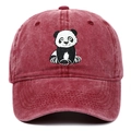 Casquette de baseball en coton délavé bordeaux avec broderie panda détaillée à l'avant - Bordeaux