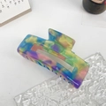 Colorful watercolor marble acetate hair claw clip with rectangular cutout design - Iridescent