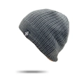 Grey knit beanie for men featuring a snowflake patch, ideal for winter outdoor warmth - L(58-60cm) / Dark Gray
