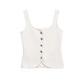 Minimalist white knit vest with stylish silver asymmetrical buttons and button-down front - S / White