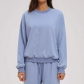 Comfortable smog blue crewneck sweatshirt and matching drawstring joggers set for women - S / Gray Blue