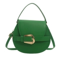 Borsa a spalla minimalista verde con catena per donna con fibbia dorata e design a sella tonda - Verde