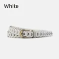 Vintage white woven leather belt with antique bronze pin buckle for dresses and jeans - White / 105cm