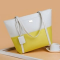 Minimalist PU leather tote bag in white and yellow patchwork with long shoulder straps - Yellow