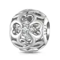 Hollow flower 925 silver charm bead with sparkling white zircon stones for DIY bracelets - Hollow Four Leaf Clover (BSC664)