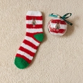 Christmas coral fleece socks with reindeer pattern in clear festive gift ball - One Size / Adult Embroidered Striped Deer (with Ball)