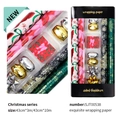 Christmas wrapping paper set with pink bows, green snowflakes and metallic gift ribbons - Set 4 (4 Rolls with Accessories) / 3 Meters Roll