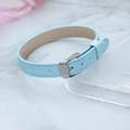 Light blue leather DIY wristband with silver metal buckle on marble surface - 10MM PU Leather Wristband-Sky Blue (Square Buckle)