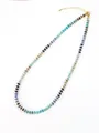 Boho style colorful gradient beaded necklace with gold spacers and adjustable gold clasp - Ocean Blue Tones