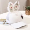 Detail of white girls baseball cap with sequin bunny ears and breathable mesh back - 2-10 Years (48-54cm) / White (Bow Rabbit)