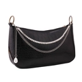 Detail of black faux crocodile leather bag with silver metal chain and pearl pendant - Zircon Chain