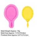 Moule en silicone miroir rose avec cadre et poignée en relief pour artisanat - Miroir à Main Rose