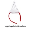 Christmas headband with red frame and white sequined Santa hat topper for party decor - TK-32S Silver Large Sequin Hat