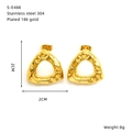 Detail view of 18k gold plated stainless steel triangle earrings with product specs - Golden Triangle Hammered Hollow Style (S-E488)