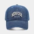Vintage washed denim baseball cap in dark blue featuring Nervous 3D embroidery - Adjustable / Dark Blue