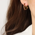 Asymmetric heart earrings with split gold and brown enamel finish for a stylish look - Brown Enamel Heart Style (F1399)