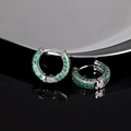 Classic silver hoop earrings with micro-pave green crystals for men and women - White Gold - Green Zirconia