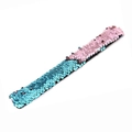 Pink and lake blue reversible sequin slap bracelet for kids Christmas gifts - Blue-Light Pink