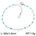 Minimalistische armband met blauwe kralen en roestvrijstalen kruis, 180mm ketting - Zilver Aquablauw