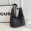 Borsa tote minimalista in denim grigio scuro con trama premium e ampi spallacci - Nero