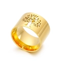 Moderner breiter Ring in Gold mit Lebensbaum-Ausschnitt aus poliertem Edelstahl - US 6 / Lebensbaum Hohl Gold Stil (KR37711-K)