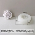 Detailed view of white silicone peony mold and purple flower candle with size specs - Pink Flower Style (H-0709)