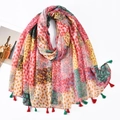 Bohemian floral patchwork shawl with colorful tassels and small daisy patterns - Pink Patchwork Small Daisy (XS008-2#)