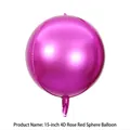 15-inch rose red 4D round aluminum foil balloon with glossy metallic finish decoration - 15 Inch / Rose Red