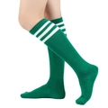 Classic green knee-high socks with three white stripes in premium knit cotton sport style - One Size / Dark Green with White Stripes