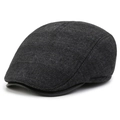 Coppola grigio scuro spigata in tweed di lana con dettaglio visiera in pelle - Taglia unica / Nero