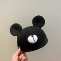 Cute black baby beanie hat with 3D bear ears and a white nose detail - Landlord Cap / Black