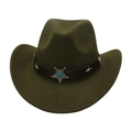 Dark green wool felt western cowboy hat with star studs and turquoise emblem on band - Army Green (Star Decor)