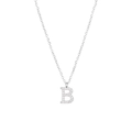 Silver letter B pendant necklace with micro-paved zircons and steel cross chain - Silver-B