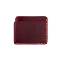 Close-up of crazy horse leather card holder with contrast orange stitching details - KB15 Style (Horizontal) / Red