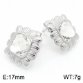 Pendientes de pétalos cuadrados plateados con piedra central de 17 mm - Estilo Cuadrado Retro (KE115559-KFC) / Color Acero