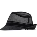 Cappello fedora jazz estivo da uomo con corona traspirante e tesa intrecciata per il sole - M (56-58cm) / Nero