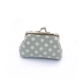 Detailed view of green canvas kiss-lock coin purse with white polka dots and metal clasp - Gray