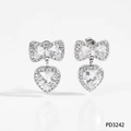 Eleganti orecchini in argento con fiocco e cuore, decorati con zirconi brillanti - Orecchini d'Argento(PD3242)