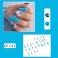 Blue and nude pink press-on nails with butterfly designs, 24 pieces set in model LF341 - LF341 Blue Pink Patchwork Black Butterfly