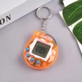 Mini virtual pet game keychain in translucent orange case with silver metal ring - Retro/Transparent Orange