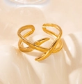 Minimalist gold-plated stainless steel ring featuring a stylish criss-cross open design - Gold 123