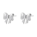 Detailed close-up of silver metal bow-shaped stud earrings on a clean white background - Bow Style (VE1422 White Gold)