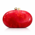 Detailed view of red marble acrylic clutch bag with gold clasp and glitter texture - Red