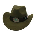 Détail d'un chapeau de cow-boy vert armée avec broderie florale et boucle turquoise - Vert Armée (Broderie Vert/Argent)